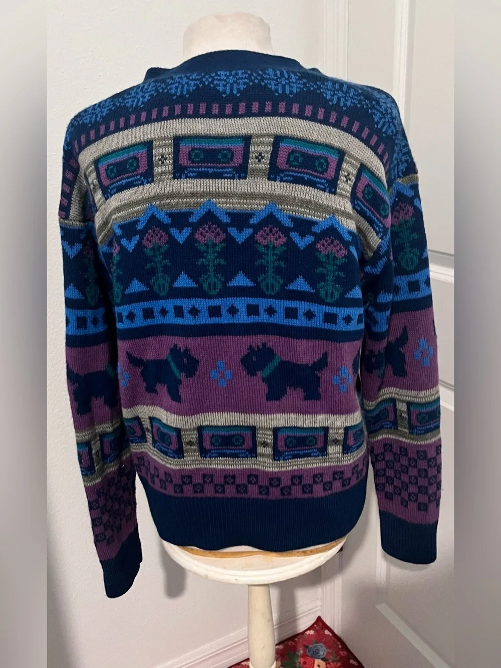 Navy Multicolor Patterned Women's Cardigan Sweater